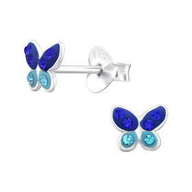 Schmetterling Kinder Ohrringe mit Kristallen 925 Silber