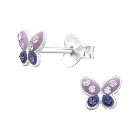 Schmetterling Kinder Ohrringe mit Kristallen 925 Silber