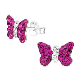 Schmetterling Kinder Ohrringe mit Kristallen 925 Silber