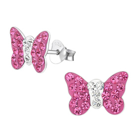 Schmetterling Kinder Ohrringe mit Kristallen 925 Silber