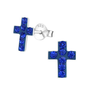 Kreuz Kinder Ohrringe mit Kristallen 925 Silber