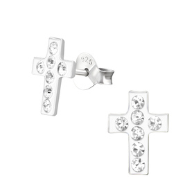 Kreuz Kinder Ohrringe mit Kristallen 925 Silber