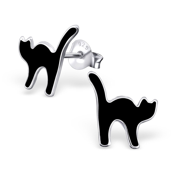 Auf dem Bild zu sehen sind Kinder Ohrringe Katze Ohrstecker aus 925 Sterling Silver echt Silber mit Katzenbuckel