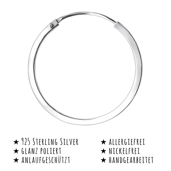 Das Bild mit Beschreibung zeigt Damen Ohrringe Creolen aus 925 Sterling Silver echt Silber mit Durchmesser 25mm