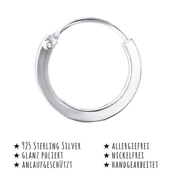Das Bild mit Beschreibung zeigt Damen Ohrringe Creolen aus 925 Sterling Silver echt Silber mit Durchmesser 12mm