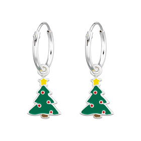 Weihnachtsbaum Kinder Creolen Ohrringe 925 Silber