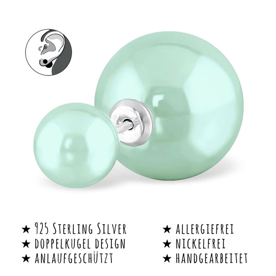 Das Bild mit Beschreibung zeigt Kinder Ohrringe Doppel Ohrstecker aus 925 Sterling Silver echt Silber mit Synthetischer Perle Glnzend
