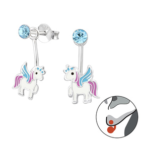 Einhorn Kinder Ohrringe mit Kristallen 925 Silber