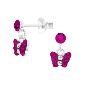 Schmetterling Kinder Ohrringe mit Kristallen 925 Silber