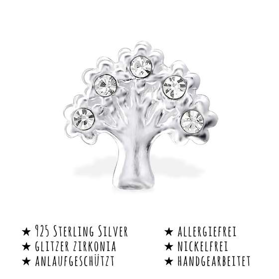 Das Bild mit Beschreibung zeigt Kinder Ohrringe Lebensbaum Ohrstecker aus 925 Sterling Silver echt Silber mit 10 Kristallen