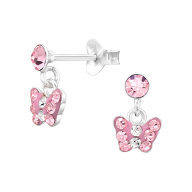 Schmetterling Kinder Ohrringe mit Kristallen 925 Silber