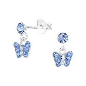 Schmetterling Kinder Ohrringe mit Kristallen 925 Silber