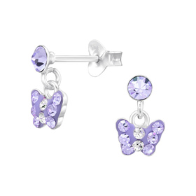 Schmetterling Kinder Ohrringe mit Kristallen 925 Silber