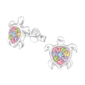 Schildkr�te Kinder Ohrringe mit Kristallen 925 Silber