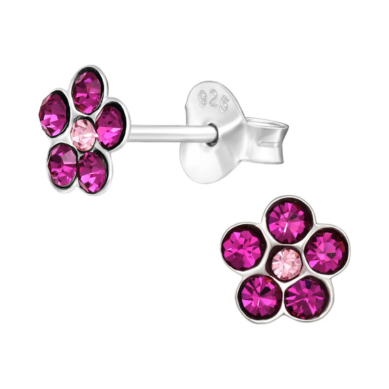 Blume Kinder Ohrringe mit Kristallen 925 Silber