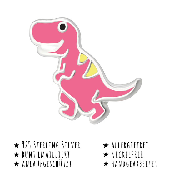 Das Bild mit Beschreibung zeigt Kinder Ohrringe Dino Saurier Ohrstecker aus 925 Sterling Silver echt Silber mit Emaille