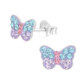 Schmetterling Kinder Ohrringe mit Kristallen 925 Silber