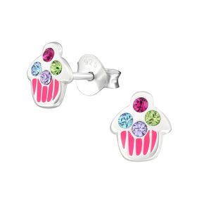 Cupcake Kinder Ohrringe mit Kristallen 925 Silber