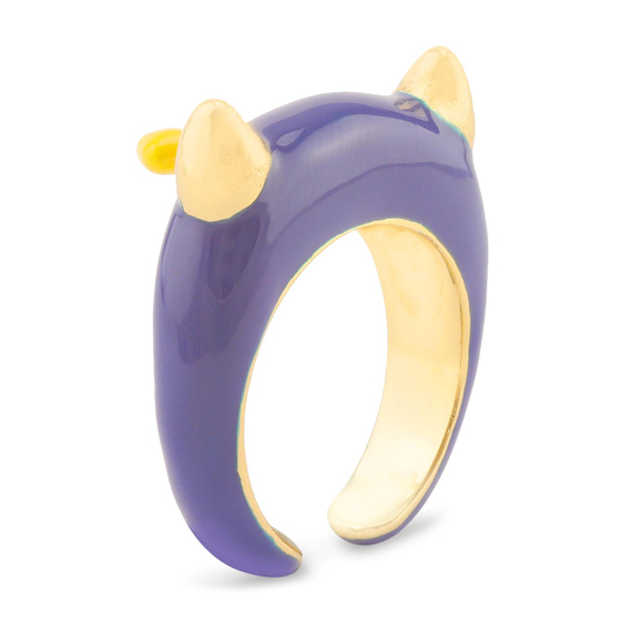 Auf dem Bild zu sehen sind Damen Ringe mit Teufel aus Messing Gold plattiert mit Emaille handbemalt