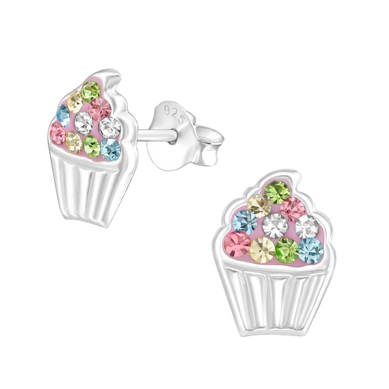 Cupcake Kinder Ohrringe mit Kristallen 925 Silber