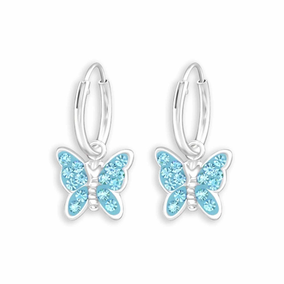 Kinder Creolen Schmetterling mit Kristall | Echtes 925 Sterling Silber