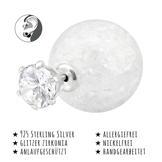 Das Bild mit Beschreibung zeigt Kinder Ohrringe Doppel Ohrstecker aus 925 Sterling Silver echt Silber mit 2 Zirkonia Kubisch