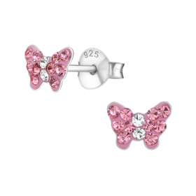 Schmetterling Kinder Ohrringe mit Kristallen 925 Silber