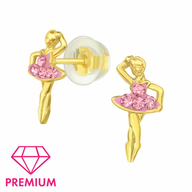 Premium Kinder Silber Ballerina Ohrstecker mit Kristall