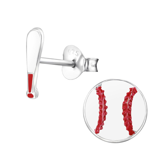 Baseball und Baseballschlger Kinder Ohrringe 925 Silber