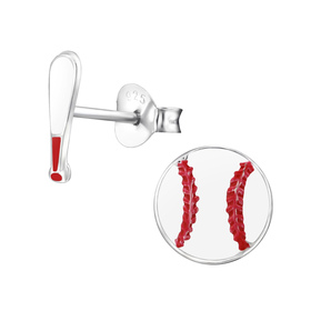 Baseball und Baseballschlger Kinder Ohrringe 925 Silber