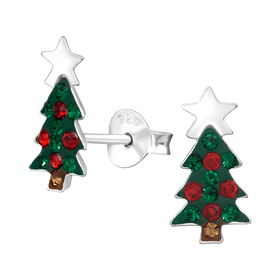 Weihnachtsbaum Kinder Ohrringe mit Kristallen 925 Silber