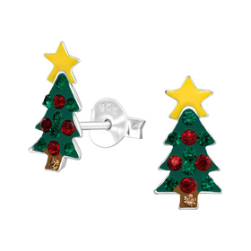 Weihnachtsbaum Kinder Ohrringe mit Kristallen 925 Silber