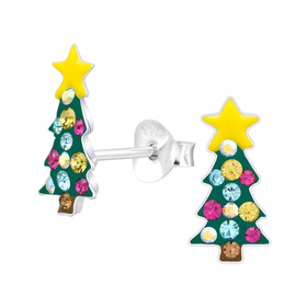 Weihnachtsbaum Kinder Ohrringe mit Kristallen 925 Silber