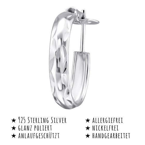 Das Bild mit Beschreibung zeigt Damen Ohrringe Klappcreolen aus 925 Sterling Silver echt Silber mit Durchmesser 22mm