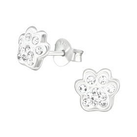 Pfotenabdruck Kinder Ohrringe mit Kristallen 925 Silber