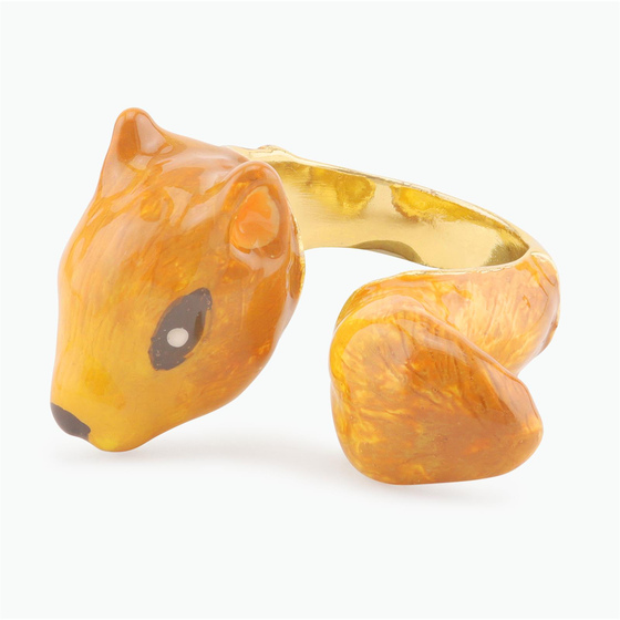 Das Bild mit Beschreibung zeigt Damen Ringe mit Eichhrnchen aus Messing Gold plattiert mit Emaille handbemalt