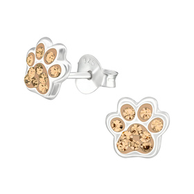 Pfotenabdruck Kinder Ohrringe mit Kristallen 925 Silber