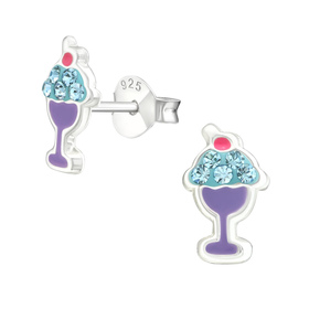 Eiscreme Kinder Ohrringe mit Kristallen 925 Silber