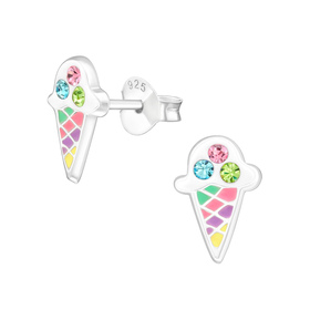 Eiscreme Kinder Ohrringe mit Kristallen 925 Silber