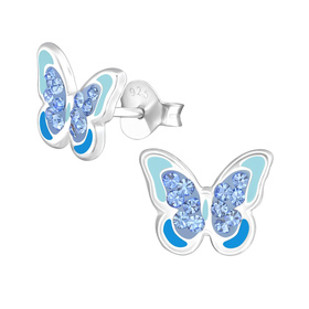 Schmetterling Kinder Ohrringe mit Kristallen 925 Silber
