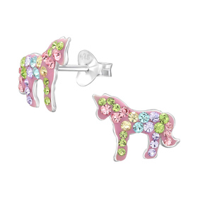 Einhorn Kinder Ohrringe mit Kristallen 925 Silber