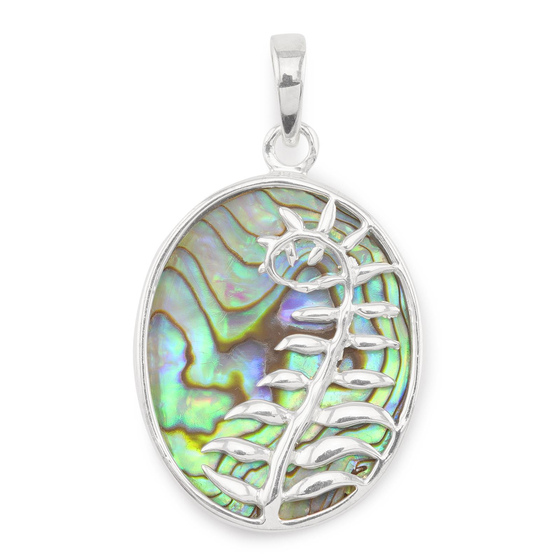 Auf dem Bild zu sehen ist ein Damen Anh�nger mit einer Farn Pflanze aus 925 Sterling Silver echt Silber mit Perlmutt