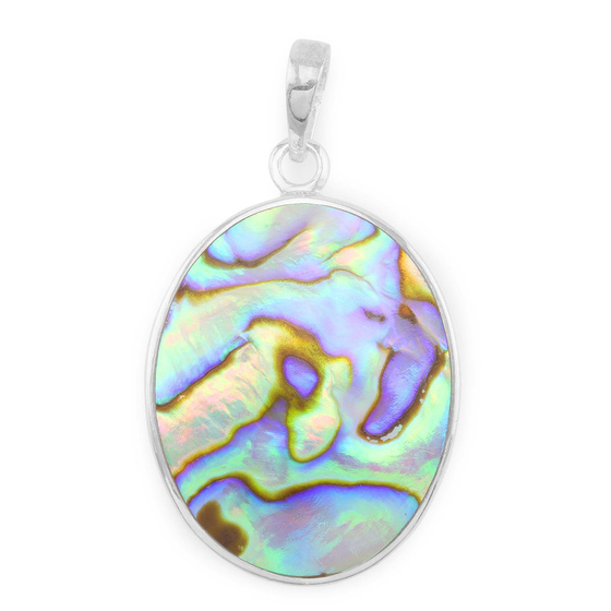 Das Bild mit Beschreibung zeigt ein Damen Anh�nger mit einer Farn Pflanze aus 925 Sterling Silver echt Silber mit Perlmutt