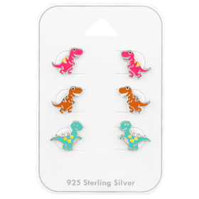 Dinosaurier Kinderohrringe Set aus 925 Silber