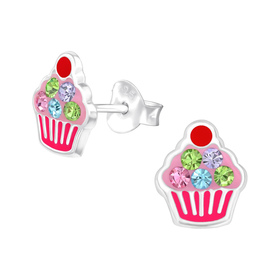 Cupcake Kinder Ohrringe mit Kristallen 925 Silber