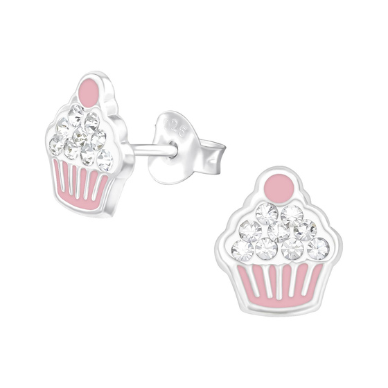 Cupcake Kinder Ohrringe mit Kristallen 925 Silber