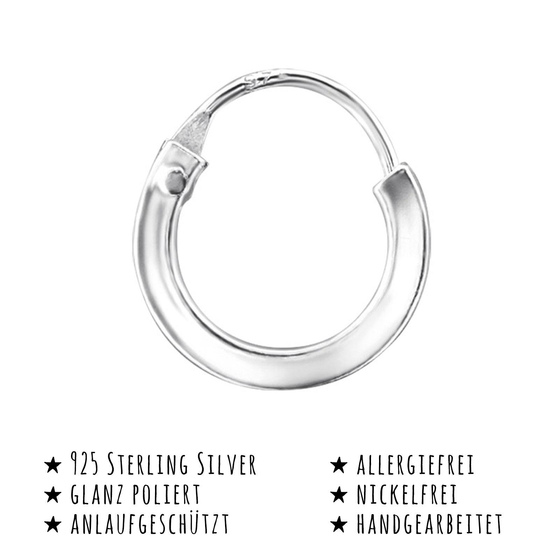Das Bild mit Beschreibung zeigt Kid Ohrringe Creolen aus 925 Sterling Silver echt Silber mit Durchmesser 10mm