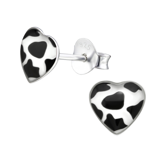 Kuhfell-Herz Kinder Ohrringe 925 Silber