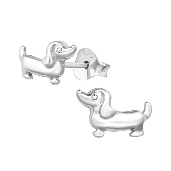 Auf dem Bild zu sehen sind Kinder Ohrringe Kurzhaar Dackel Ohrstecker aus 925 Sterling Silver echt Silber