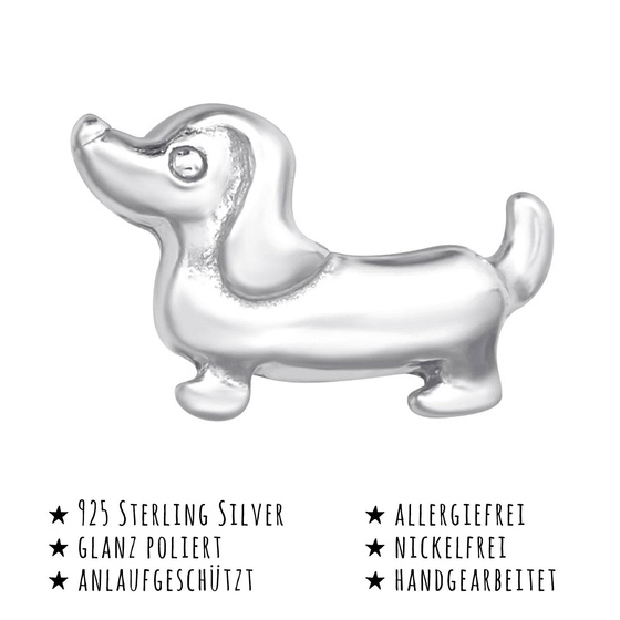 Das Bild mit Beschreibung zeigt Kinder Ohrringe Kurzhaar Dackel Ohrstecker aus 925 Sterling Silver echt Silber